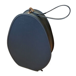 Vintage Suitcase Oval Train Case Carry On Bag Blue Mid-Century Egg Shape 1960's